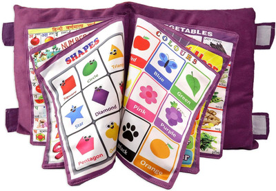 A TO Z ENTERPRISE Baby Learning Printed Velvet Pillow/Cushion/Toys/Soft Toys/Toddler Pillow Cotton Animals, Birds, Alphanumeric Baby Pillow Pack of 1(Purple)