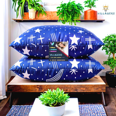 VILLAGERS Polyester Fibre Sleeping Pillow Pack of 2 Abstract LUXURY(Blue)