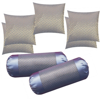 RACCOON Microfibre Bolster Pack of 7 Solid With Cover,Combo Set Of 5 Premium Cushions & 2 Bolster(Silver)