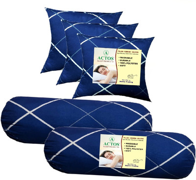 ACTOS 3 Cushion And 2 Microfibre Geometric Bolster Pack of 5(Dark Blue3)