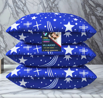 NKSNIMYSTORES Blue Print Polyester Fibre Abstract Sleeping Pillow Pack of 3(Blue)