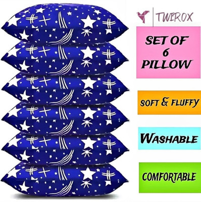 TWIROX LUXURY Microfibre Abstract, Solid Sleeping Pillow Pack of 6(Blue)