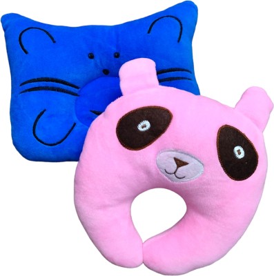 MeeZone Microfibre Animals Baby Pillow Pack of 2(Blue, Pink)