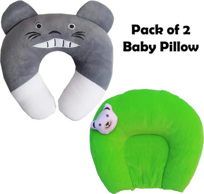 EVK Mustard Seeds, Cotton Baby Pillow Pack of 2 Toons & Characters(Grey and Green)