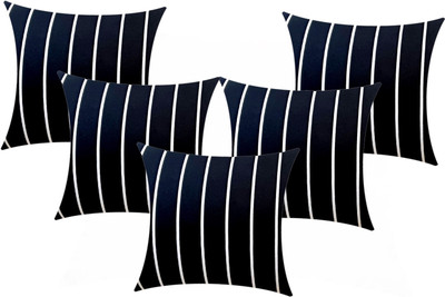 Swikon star Microfibre Cushion Pack of 5 Stripes(Black)