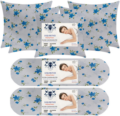 SANJU BROTHER 2 Bolester 5 Cushion Microfibre Floral Bolster Pack of 7(Blue)