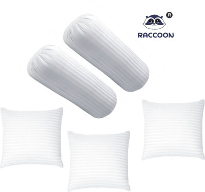RACCOON Premium Combo Set Of 3 Cushions & 2 Microfibre Stripes Bolster Pack of 5(White)