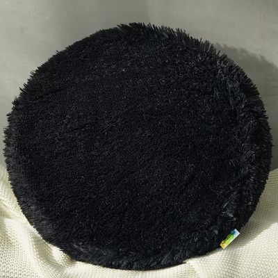 Cozyert Round fur cushion Microfibre Solid Cushion Pack of 1(Black)