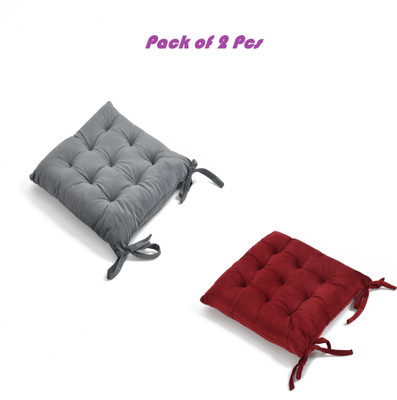 A CUBE LUXURY SOLUTIONS Polyester Fibre Solid Chair Pad Pack of 2(Grey, Maroon)