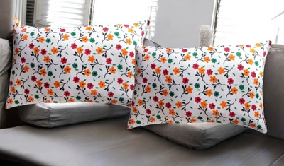 SOFT SNOOZE Polyester Fibre Floral Sleeping Pillow Pack of 2(White)