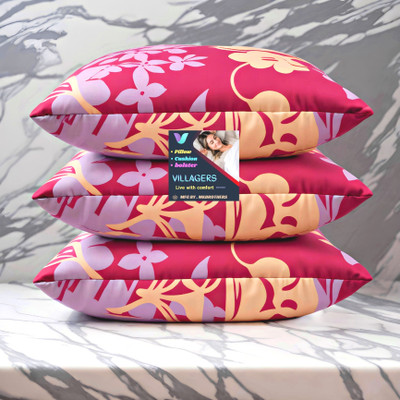 Jaipurlinen Polyester Fibre Sleeping Pillow Pack of 3 Abstract FLOWER(Pink)