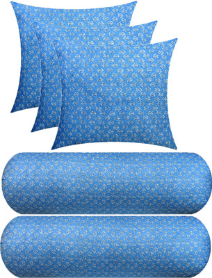GKM Combo Set 3 Cushion And 2 Bolster Microfibre Floral Sleeping Pillow Pack of 5(Light Blue)