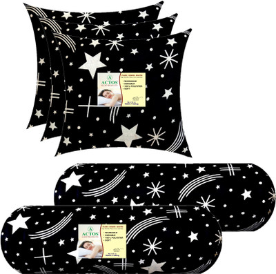ACTOS 3 Cushion And 2 Microfibre Geometric Bolster Pack of 5(Black5)