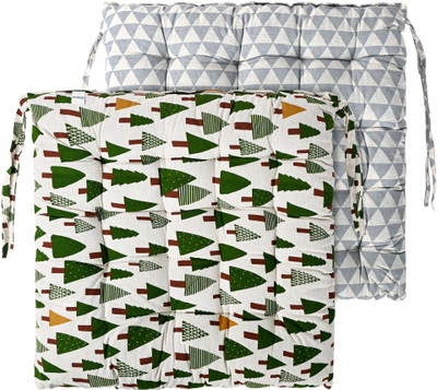 HOMESTIC Microfibre Geometric Chair Pad Pack of 2(Grey, Green)