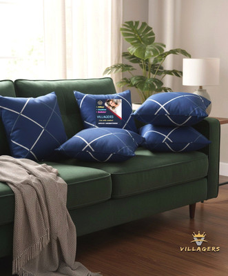 VILLAGERS Polyester Fibre Bolster Pack of 5 Abstract Premium Cushion Set | (16x16 inch)(Blue)