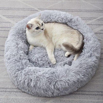 Zexsazone Round donut pet bed Polyester Fibre Animals Sleeping Pillow Pack of 1(Grey)