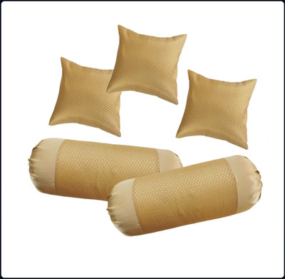 RACCOON Combo Set Of 2 Bolster & 3 Microfibre Solid Cushion Pack of 5(Gold)