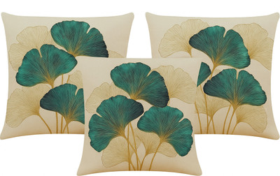 Flipkart SmartBuy Microfibre Cushion Pack of 3 Floral Royal Leaf(White, Blue)