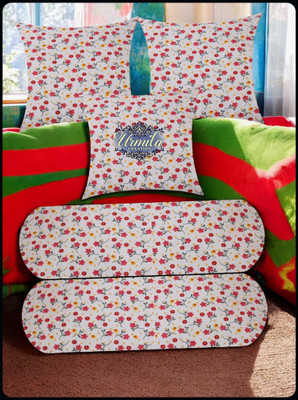 Urmila Creation Microfibre Bolster Pack of 5 Floral 2 Bolster 3 Cushion(Multicolor)