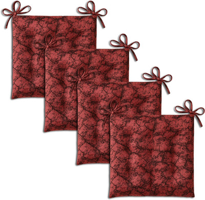 LUXE HOME INTERNATIONAL Polyester Fibre Chair Pad Pack of 4 Floral(Red)