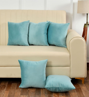 Hundur Store Polyester Fibre Solid Cushion Pack of 5(Light Blue)
