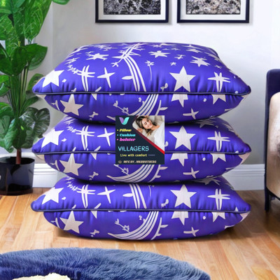 VILLAGERS COMFORT Polyester Fibre Abstract Sleeping Pillow Pack of 3(Blue)
