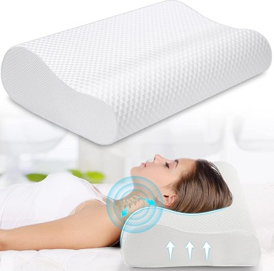 VIV-ATIQ Cervical Contour Memory Foam Pillow, Stomached, Anti-Snoring, Side Sleepers Memory Foam Solid Orthopaedic Pillow Pack of 1(White)