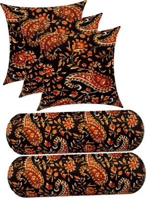 GKM Microfibre Floral Sleeping Pillow Pack of 5(Black, Orange1)