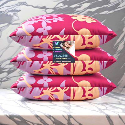 Jaipurlinen Polyester Fibre Sleeping Pillow Pack of 3 Abstract FLOWER(Pink)