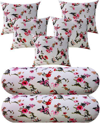 Swikon star Microfibre Bolster Pack of 7 Floral(White)