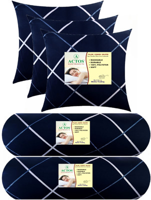ACTOS 5 Cushion And 2 Microfibre Geometric Bolster Pack of 5(Dark Blue)