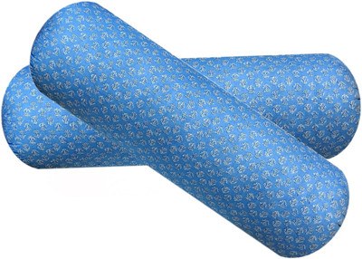 GKM Microfibre Bolster Pack of 2 Floral Round Bolster(Light Blue, White)