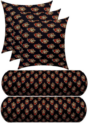 Changers 3 Cushion And 2 Microfibre Floral Bolster Pack of 5(Black)