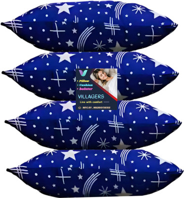 VILLAGERS Blue Star Polyester Fibre Abstract Sleeping Pillow Pack of 4(Blue)