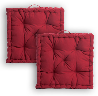 ESSAN FABRIX Premium Polyester Fibre Solid Floor Cushion Pack of 2(CHERRY RED)