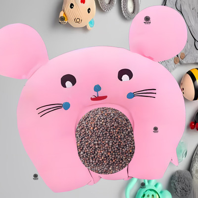 White Bubble Mustard Seeds Baby Pillow Pack of 1 Toons & Characters Rai Pillow Velvet, Baby Head Shaping Takiya Soft Pillow Infant(Baby Pink)