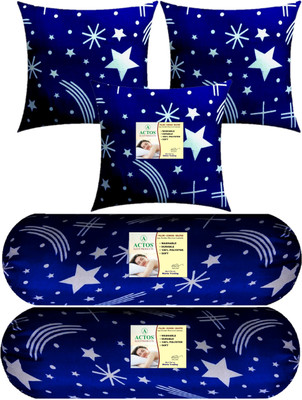 ACTOS 3 Cushion And 2 Bolster Microfibre Nature Bolster Pack of 5(Blue)