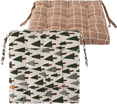 KUBER INDUSTRIES Microfibre Abstract Chair Pad Pack of 2(Brown, Green)