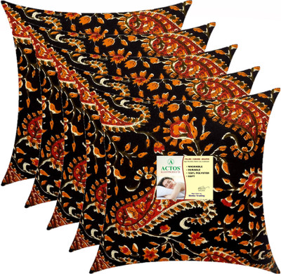 ACTOS Microfibre Cushion Pack of 5 Floral(Blue, Multicolor14)