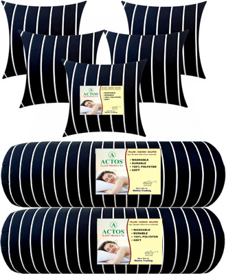 ACTOS 5 Cushion And 2 Microfibre Stripes Bolster Pack of 7(Black38)