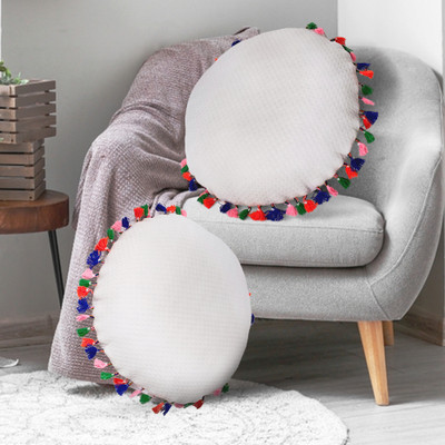 Sh Creation And Handlooms Designer & Decorative Cushion Circle Shapes for your Luxuries (Size16X16 Inches) Microfibre Solid Cushion Pack of 2(White)