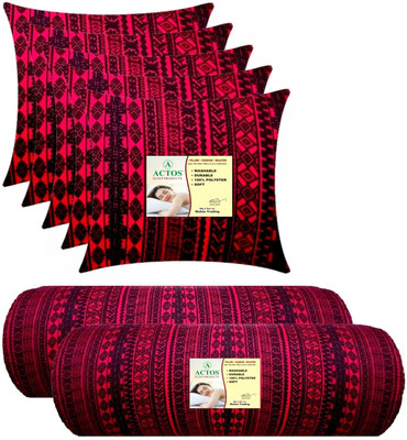 ACTOS 5 Cushion And 2 Microfibre Geometric Bolster Pack of 7(Maroon, Black2)