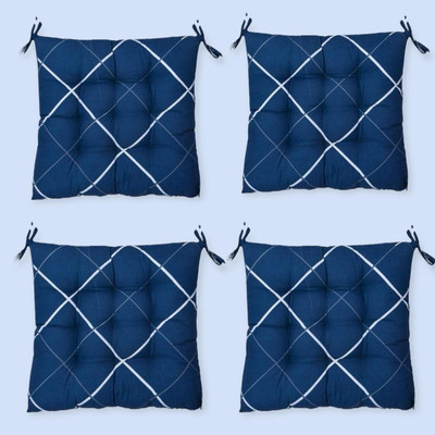 SOFT SNOOZE Microfibre Stripes Chair Pad Pack of 4(Blue)