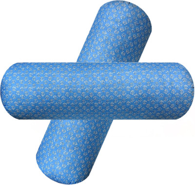 GKM Microfibre Floral Bolster Pack of 2(Light Blue)