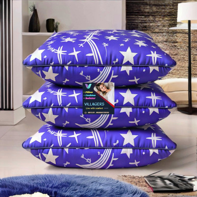 VILLAGERS COMFORT Polyester Fibre Abstract Sleeping Pillow Pack of 3(Blue)