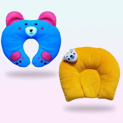 CLASORA Polyester Fibre Animals Baby Pillow Pack of 2(Blue, Yellow)