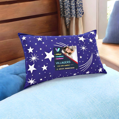 VILLAGERS Premium Polyester Fibre Abstract Sleeping Pillow Pack of 1(Blue)