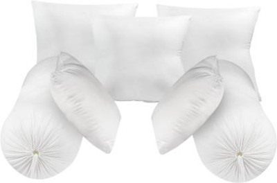 RACCOON Combo Set Of 5 Premium Cushions & 2 Luxurious Microfibre Solid Bolster Pack of 7(White)