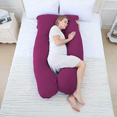 WILD MINT Polyester Fibre Pregnancy Pillow Pack of 1 Solid Ultra soft U shaped pillow(Wine)