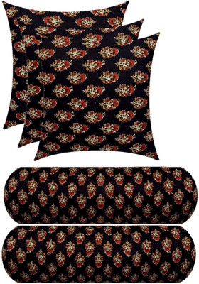 Changers 3 Cushion And 2 Microfibre Floral Bolster Pack of 5(Black)